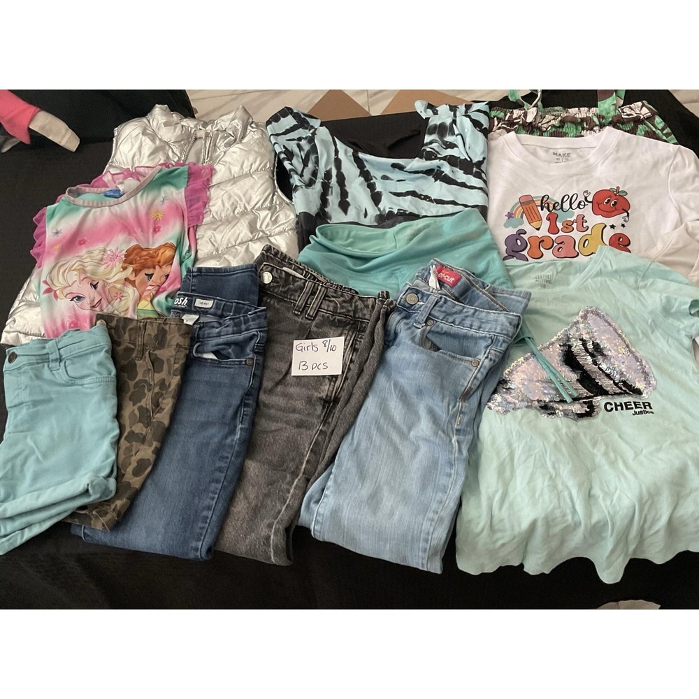 Mixed Brands Outfit Lot Girls 8/10 Jeans Shorts Tops Vest 13pc Justice Frozen